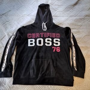 2/$30 Womens Black Velour Graphic Hoodie Pop Over‎ Plus Size 3X